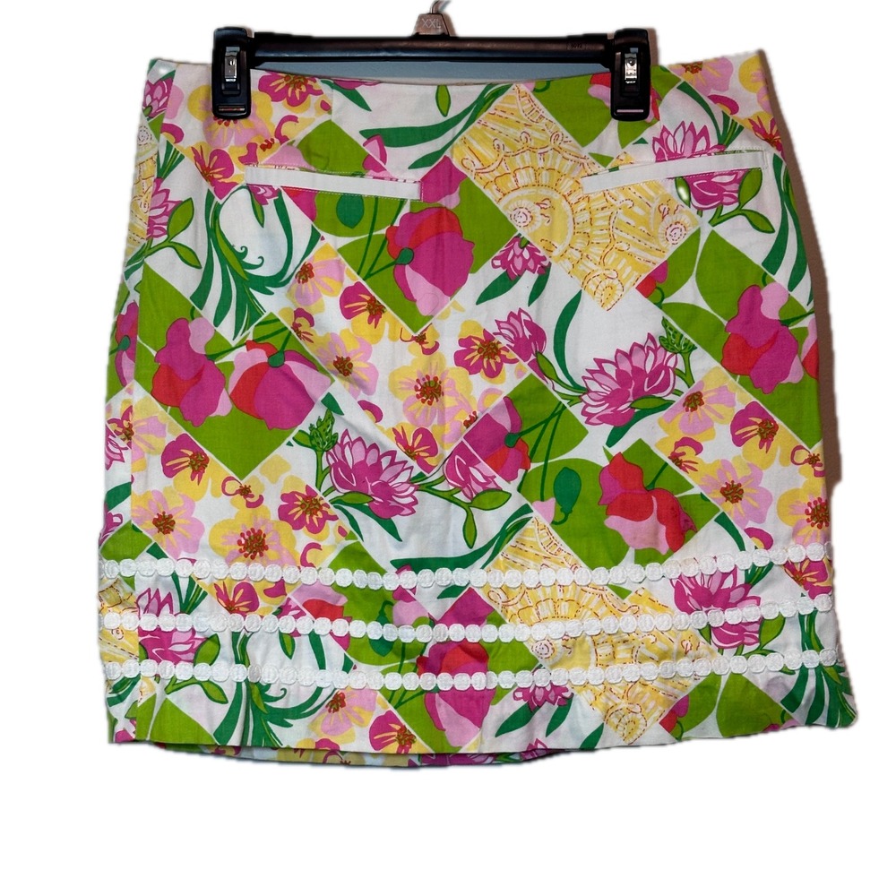 Lilly Pulitzer Rosalyn Fields Forever Patchwork Skirt Rickrack Skirt Size 10
